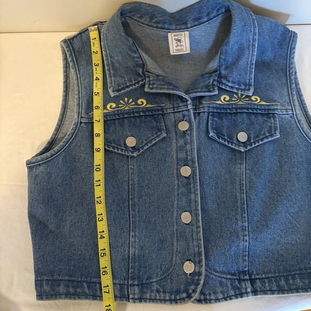 Apache West Wanted Threads Vintage Denim Jean Embroidered Cropped Vest, SZ Large - Picture 10 of 10